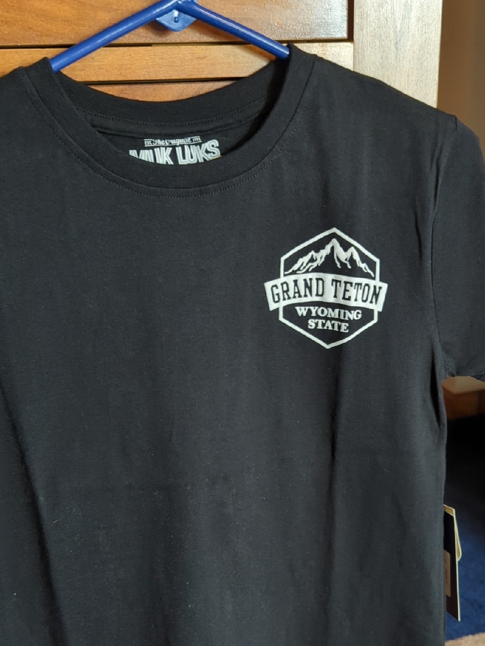 Muk Luks Black Tee w White Grand Teton Wyoming Badge NorthwesternWyoming ST10/12